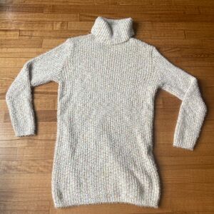 Lulus Oversized Fuzzy Knit Turtleneck Sweater Dress M Cream Tunic Sweater